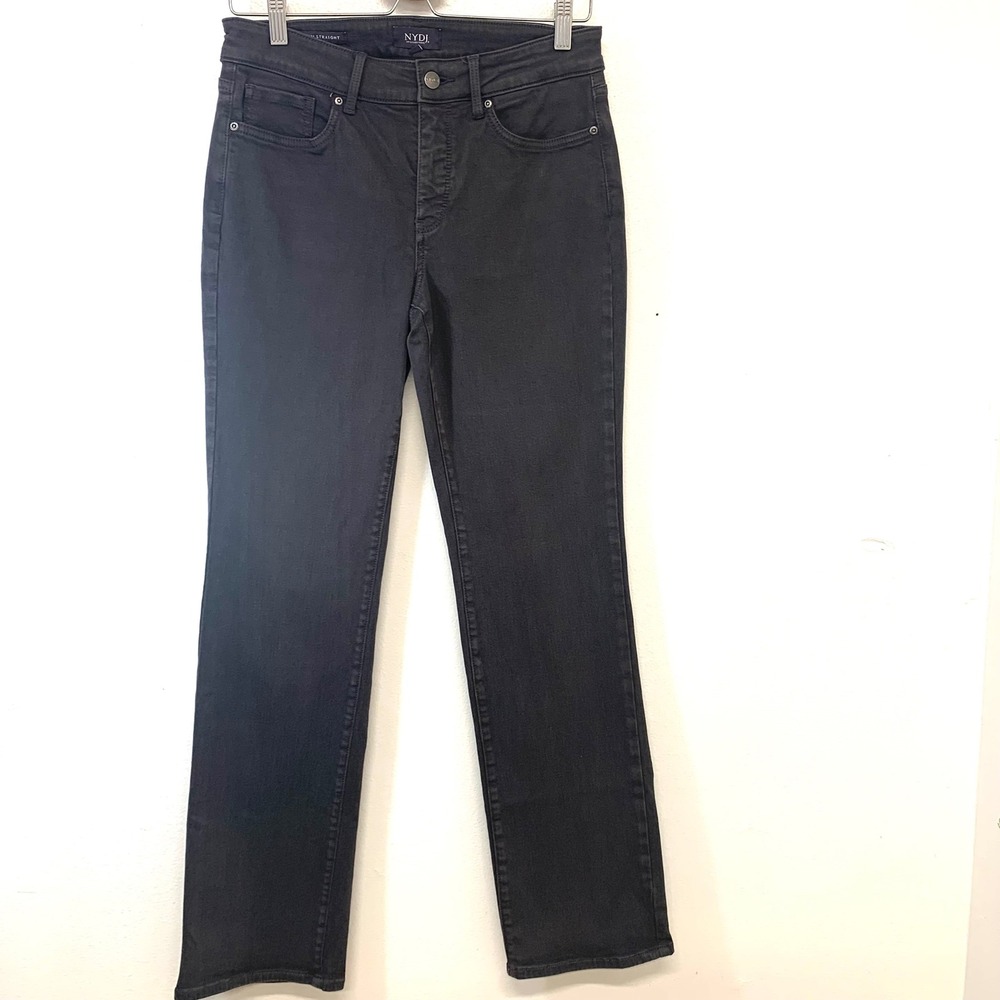 NYDJ Marilyn Straight Leg Jeans Charcoal Grey Woman Size 6 Lift Tuck Stretch